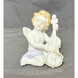 Vintage Angel Ceramic Figurine Cherub Cello Violin Musician Porcelain Japan